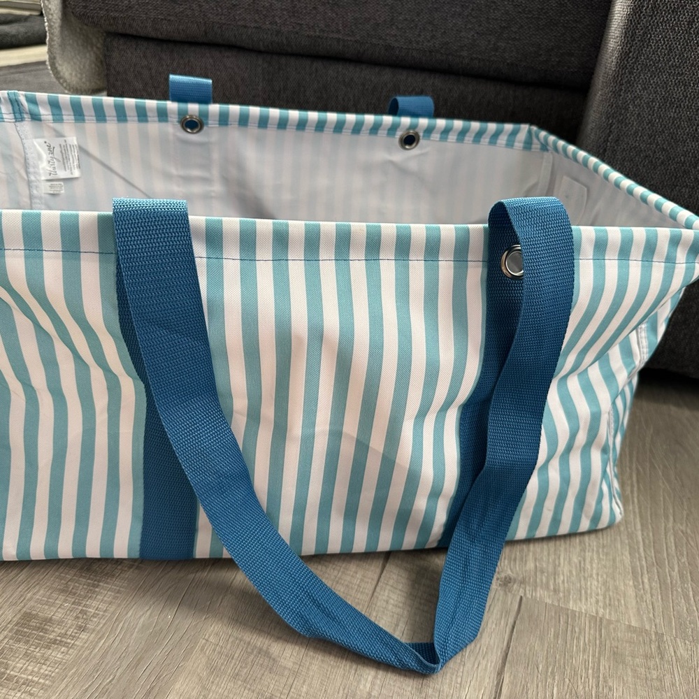 Striped Tote Bag with Blue Handles